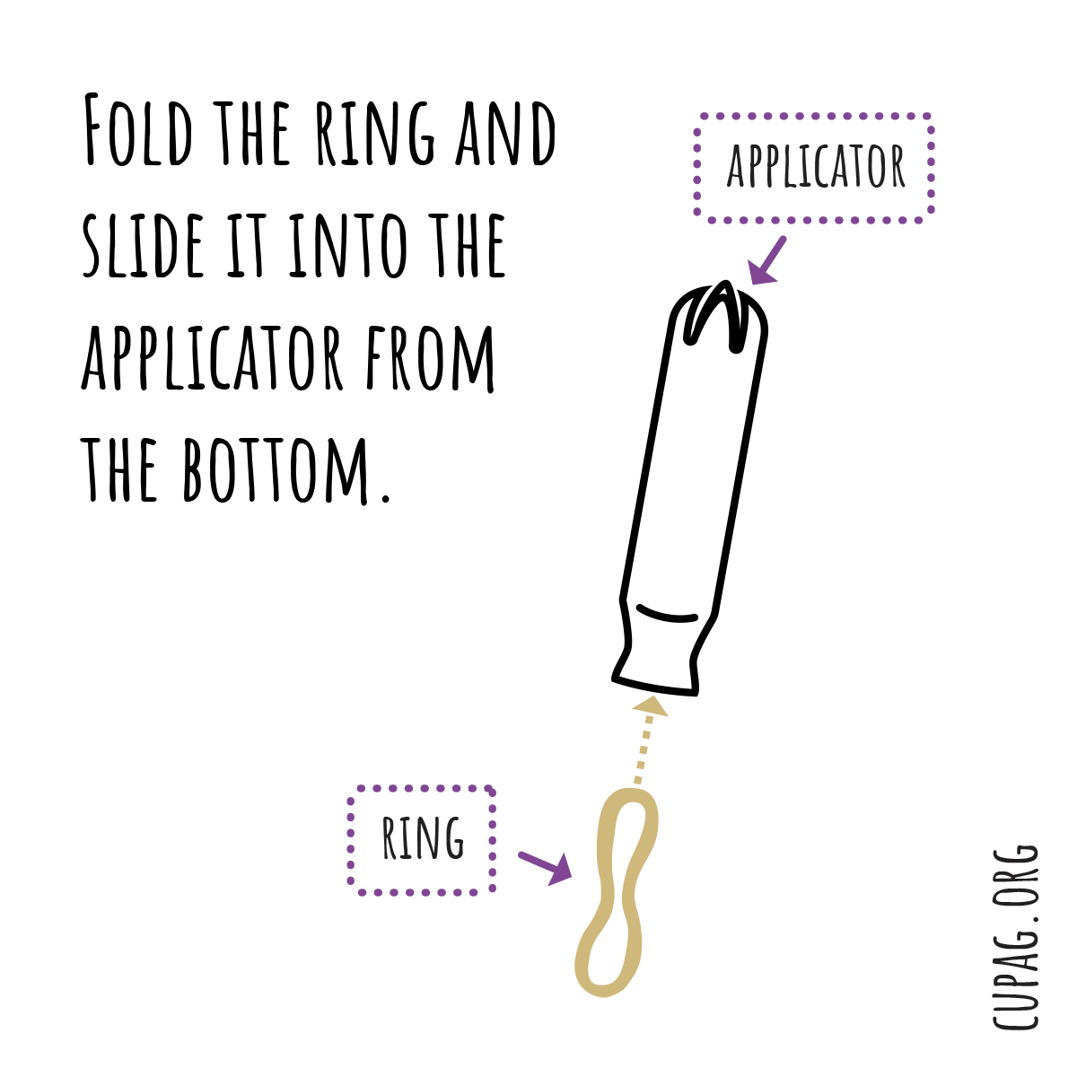 illustration showing how to insert the ring into the tampon applicator